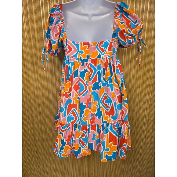 Amanda Uprichard Womens Colorful Puff Sleeve Dress S Sicily Baby Doll Revolve - Picture 4 of 6